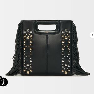 Maje Leather Black Studded Fringe Handbag